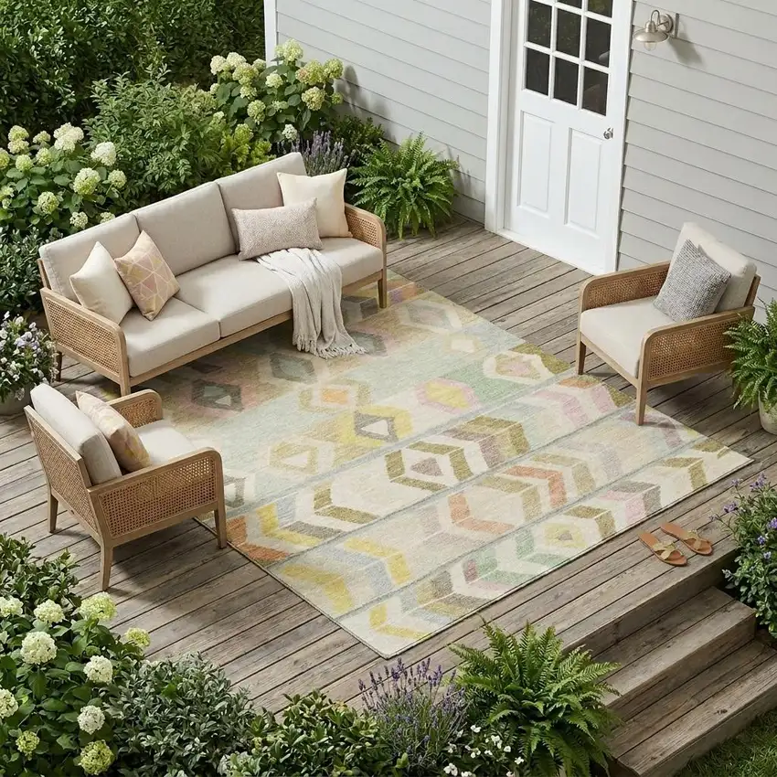 Khaki And Brown Tribal Washable Indoor Outdoor Area Rug Photo 1