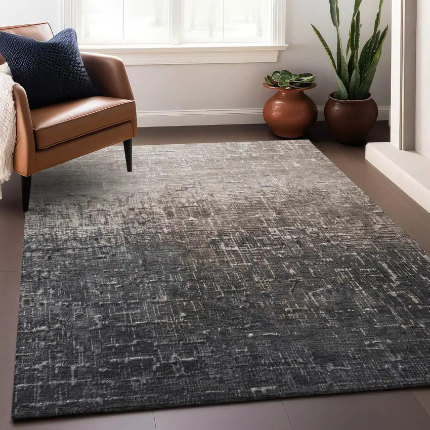 Khaki And Dark Gray Ombre Washable Indoor Outdoor Area Rug Photo 8