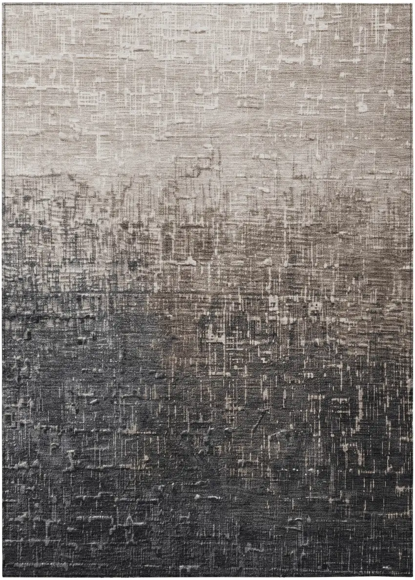 Khaki And Dark Gray Ombre Washable Indoor Outdoor Area Rug Photo 2