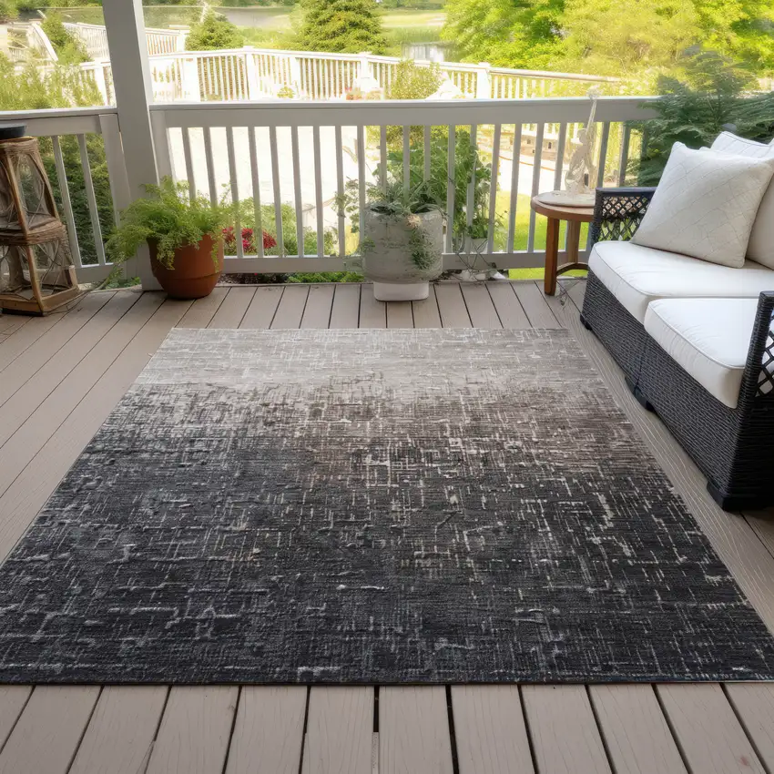Khaki And Dark Gray Ombre Washable Indoor Outdoor Area Rug Photo 7