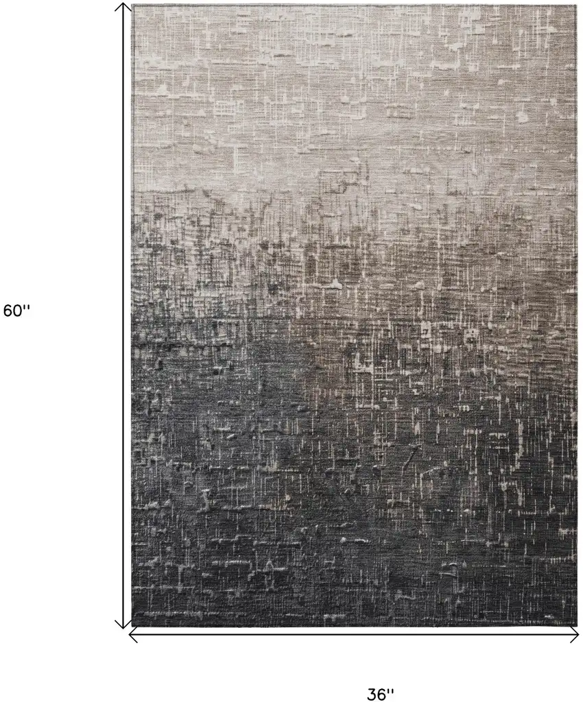 Khaki And Dark Gray Ombre Washable Indoor Outdoor Area Rug Photo 7