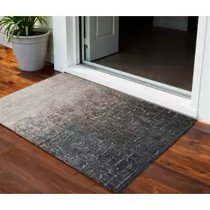 Photo of Khaki And Dark Gray Ombre Washable Indoor Outdoor Area Rug