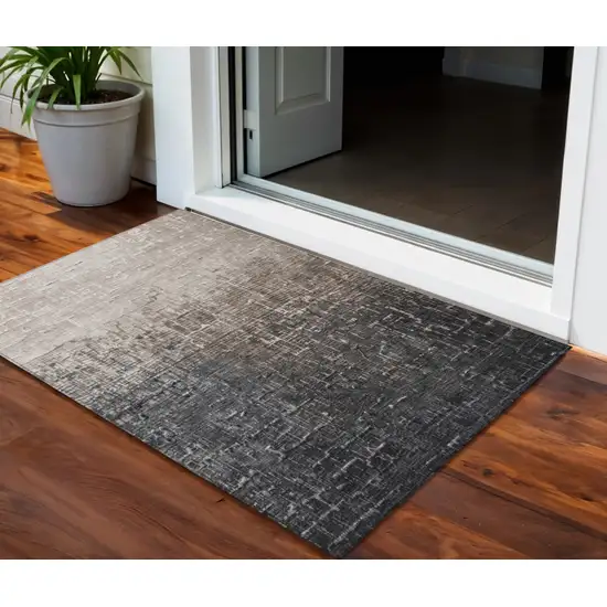 Khaki And Dark Gray Ombre Washable Indoor Outdoor Area Rug Photo 1
