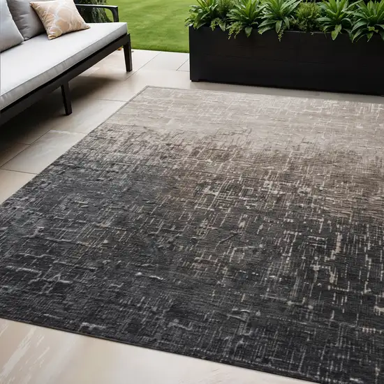 Khaki And Dark Gray Ombre Washable Indoor Outdoor Area Rug Photo 1