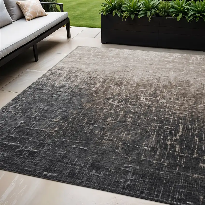 Khaki And Dark Gray Ombre Washable Indoor Outdoor Area Rug Photo 1