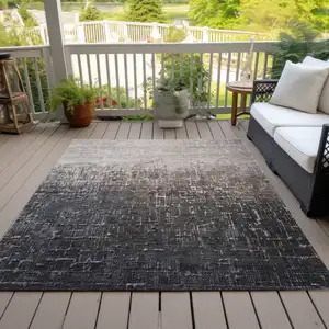 Photo of Khaki And Dark Gray Ombre Washable Indoor Outdoor Area Rug