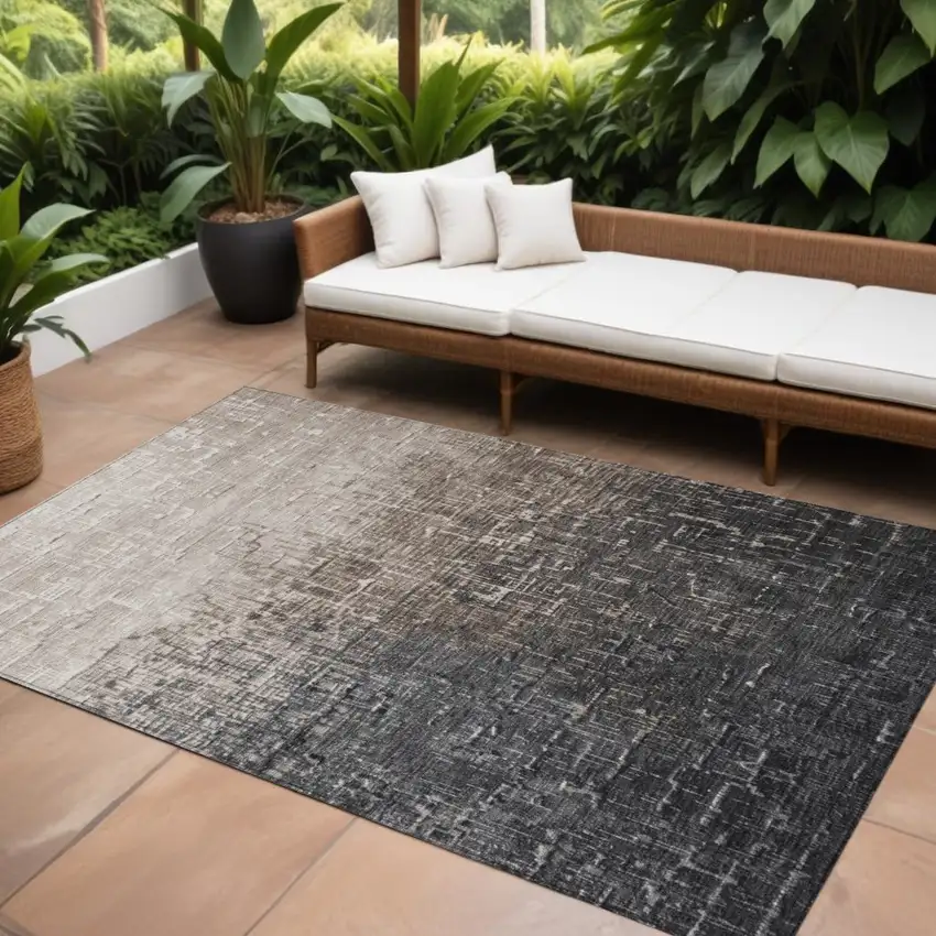Khaki And Dark Gray Ombre Washable Indoor Outdoor Area Rug Photo 1