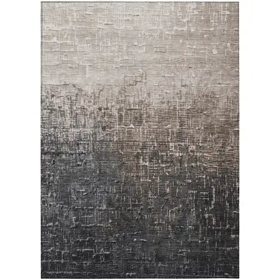 Khaki And Dark Gray Ombre Washable Indoor Outdoor Area Rug Photo 2