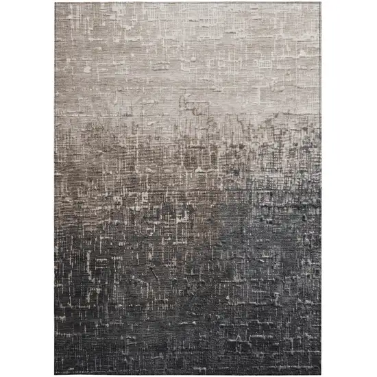 Khaki And Dark Gray Ombre Washable Indoor Outdoor Area Rug Photo 6