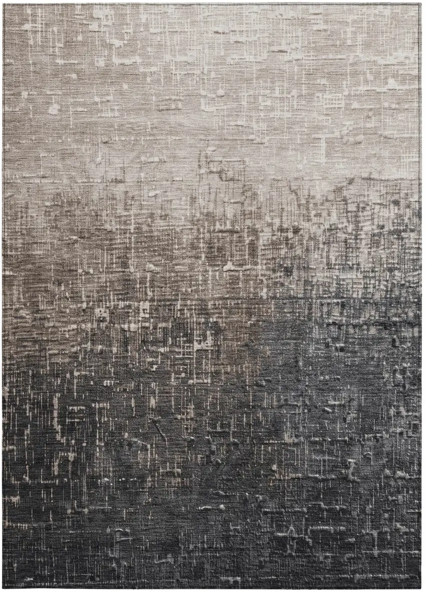 Khaki And Dark Gray Ombre Washable Indoor Outdoor Area Rug Photo 6