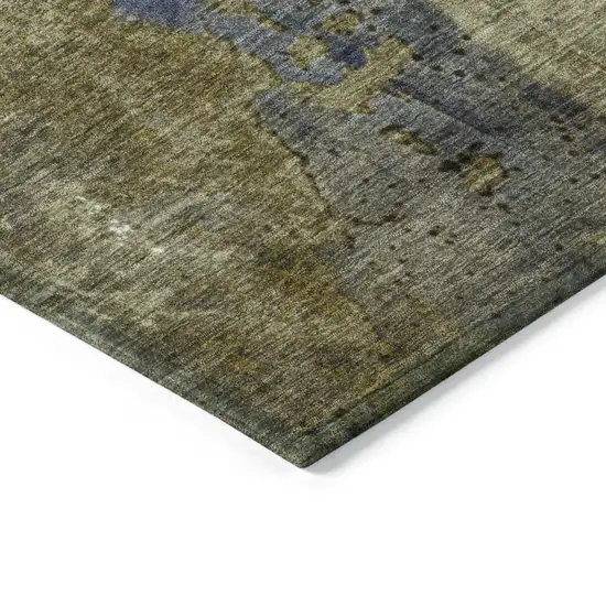 Khaki And Denim Blue Abstract Washable Indoor Outdoor Area Rug Photo 9