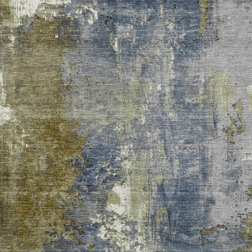 Khaki And Denim Blue Abstract Washable Indoor Outdoor Area Rug Photo 8