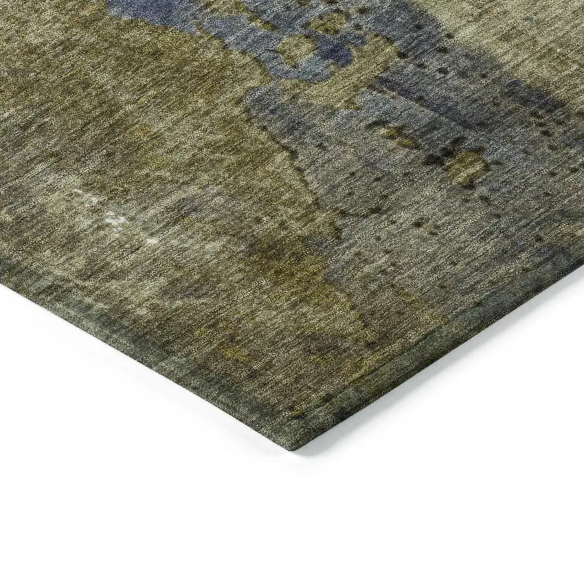 Khaki And Denim Blue Abstract Washable Indoor Outdoor Area Rug Photo 9