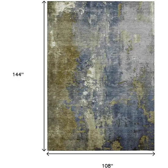 Khaki And Denim Blue Abstract Washable Indoor Outdoor Area Rug Photo 9