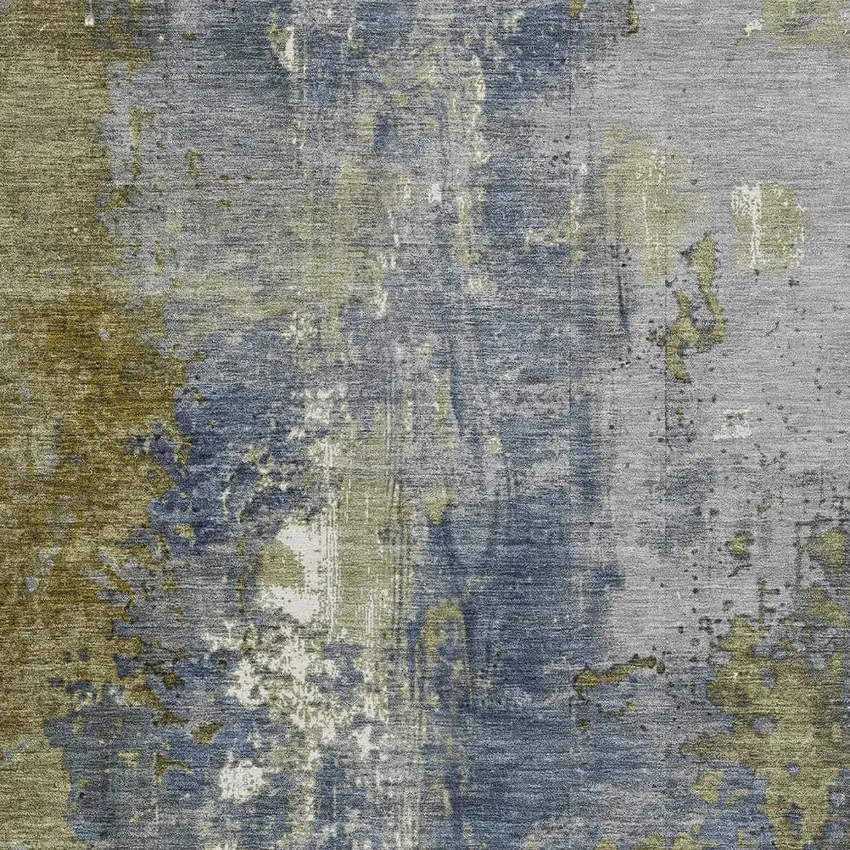 Khaki And Denim Blue Abstract Washable Indoor Outdoor Area Rug Photo 7