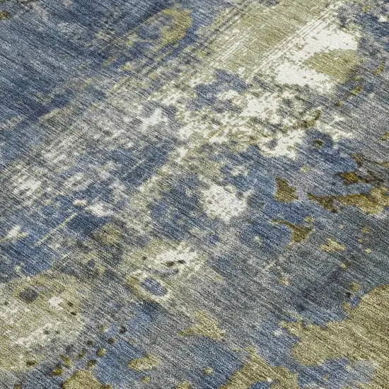 Khaki And Denim Blue Abstract Washable Indoor Outdoor Area Rug Photo 3