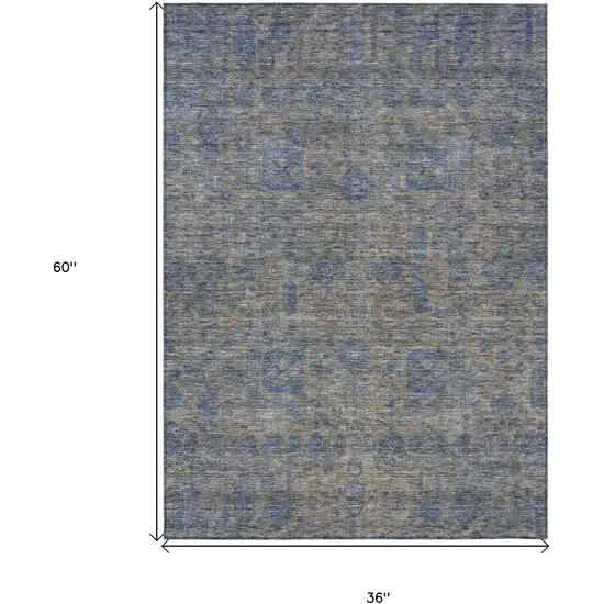Khaki And Denim Blue Oriental Washable Indoor Outdoor Area Rug Photo 3