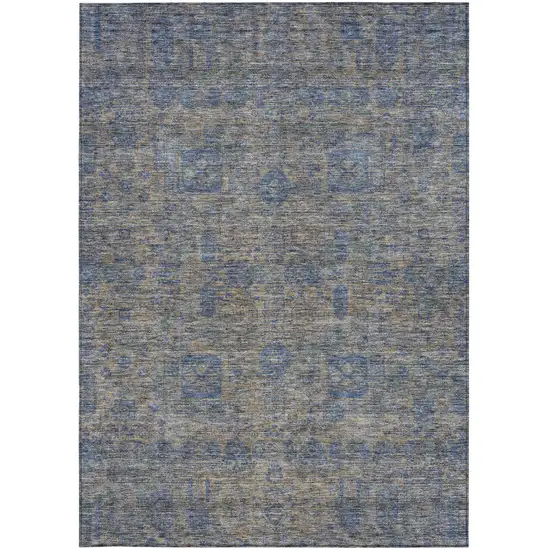 Khaki And Denim Blue Oriental Washable Indoor Outdoor Area Rug Photo 5