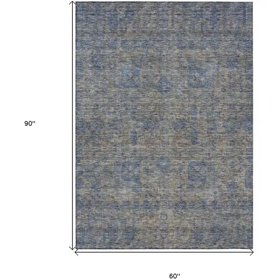 Khaki And Denim Blue Oriental Washable Indoor Outdoor Area Rug Photo 3