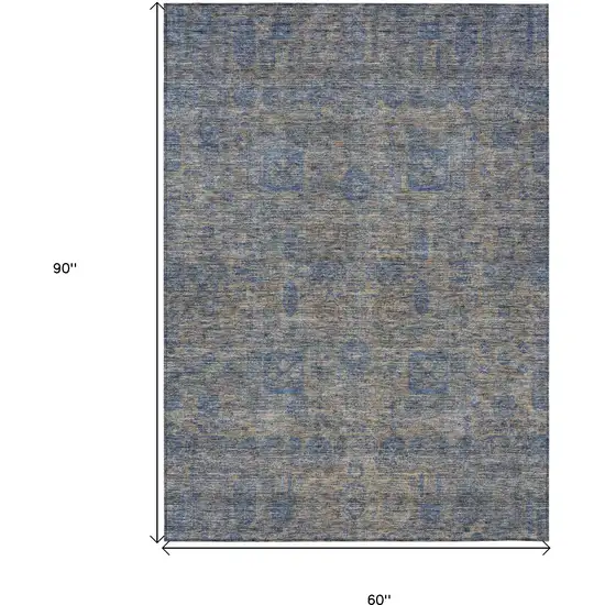 Khaki And Denim Blue Oriental Washable Indoor Outdoor Area Rug Photo 3