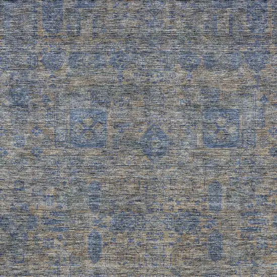 Khaki And Denim Blue Oriental Washable Indoor Outdoor Area Rug Photo 4