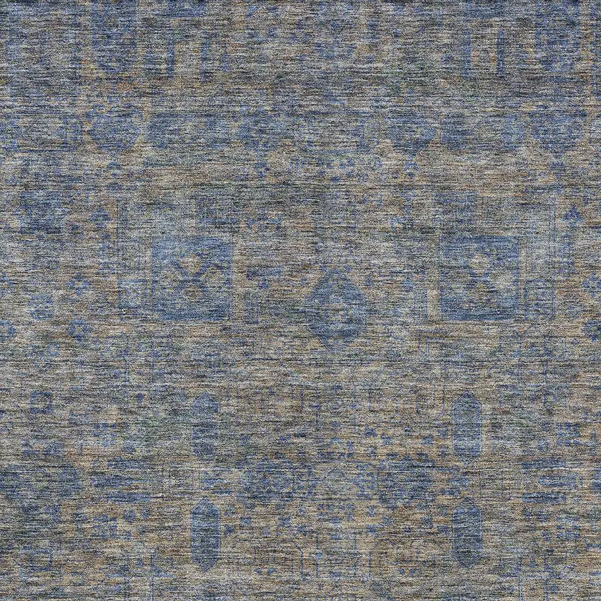 Khaki And Denim Blue Oriental Washable Indoor Outdoor Area Rug Photo 4