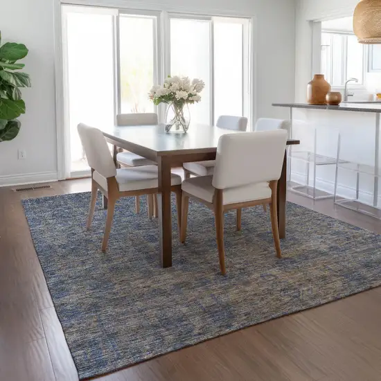 Khaki And Denim Blue Oriental Washable Indoor Outdoor Area Rug Photo 8