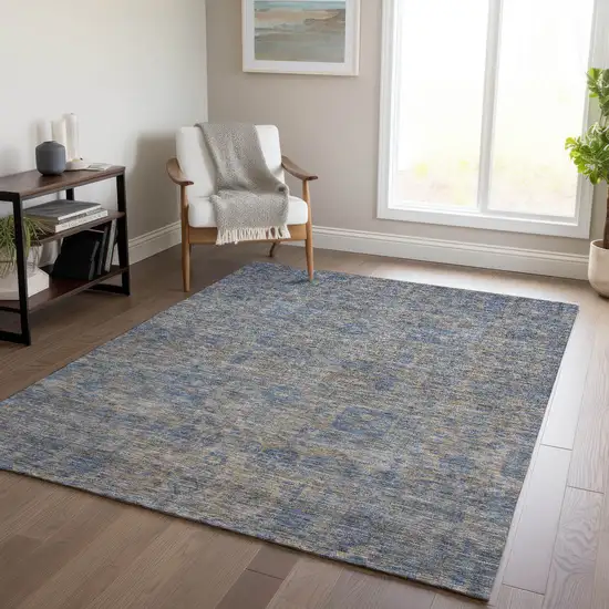 Khaki And Denim Blue Oriental Washable Indoor Outdoor Area Rug Photo 7