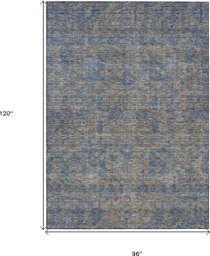 Khaki And Denim Blue Oriental Washable Indoor Outdoor Area Rug Photo 3