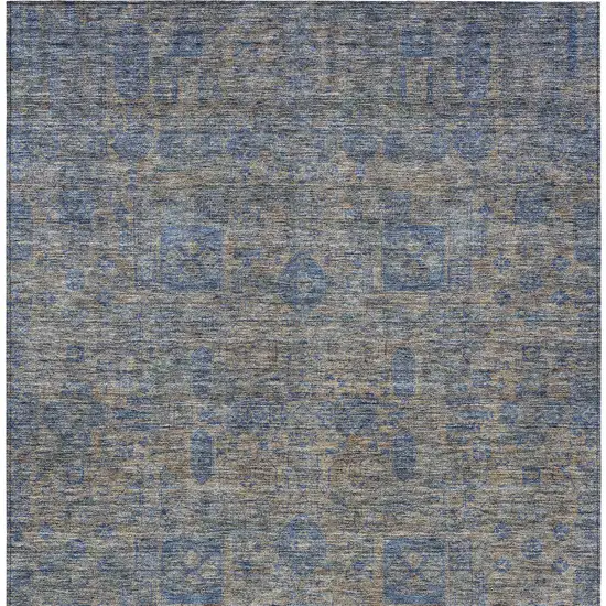 Khaki And Denim Blue Oriental Washable Indoor Outdoor Area Rug Photo 5