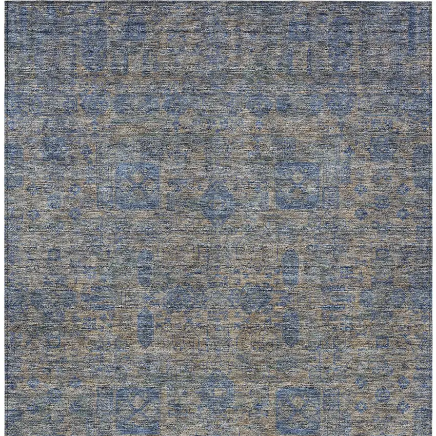 Khaki And Denim Blue Oriental Washable Indoor Outdoor Area Rug Photo 5