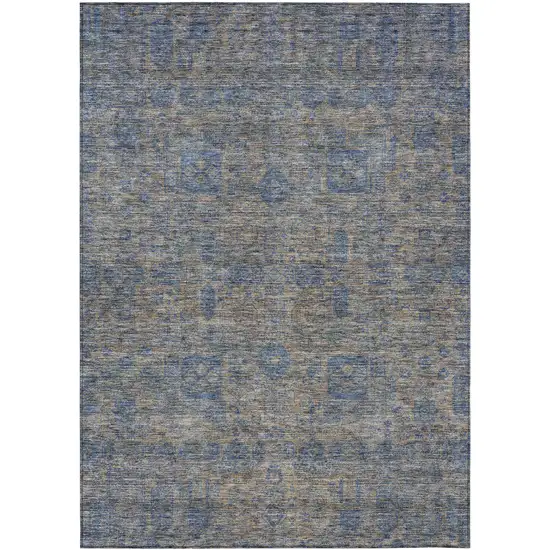 Khaki And Denim Blue Oriental Washable Indoor Outdoor Area Rug Photo 1