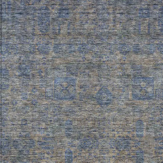 Khaki And Denim Blue Oriental Washable Indoor Outdoor Area Rug Photo 5