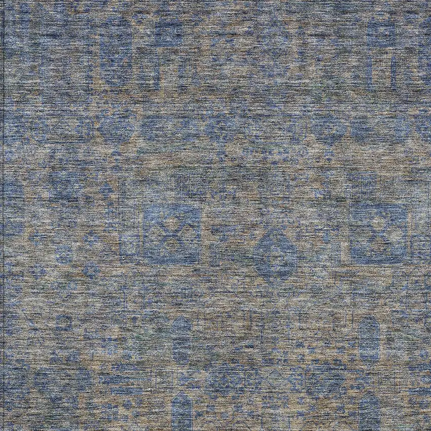 Khaki And Denim Blue Oriental Washable Indoor Outdoor Area Rug Photo 5