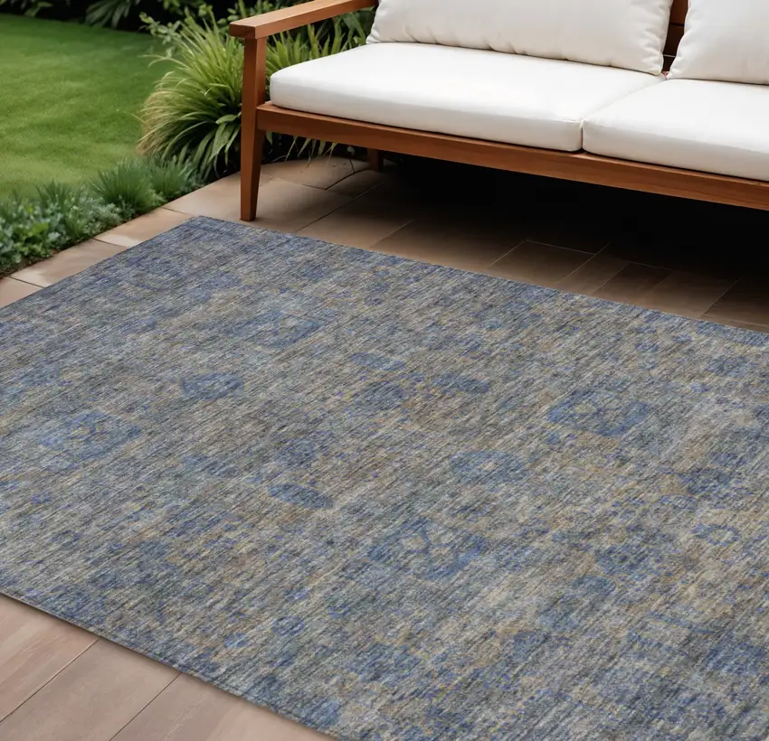 Khaki And Denim Blue Oriental Washable Indoor Outdoor Area Rug Photo 1
