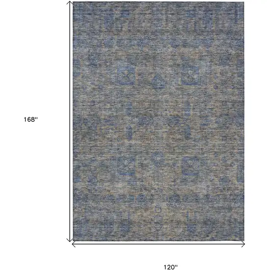 Khaki And Denim Blue Oriental Washable Indoor Outdoor Area Rug Photo 3