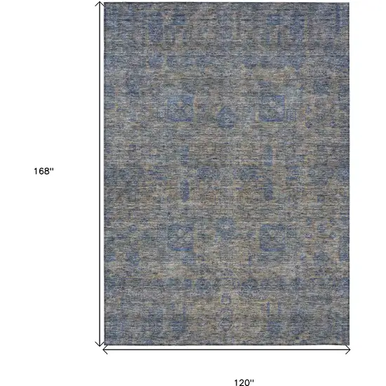 Khaki And Denim Blue Oriental Washable Indoor Outdoor Area Rug Photo 3