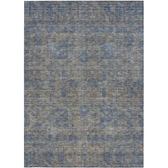 Khaki And Denim Blue Oriental Washable Indoor Outdoor Area Rug Photo 5