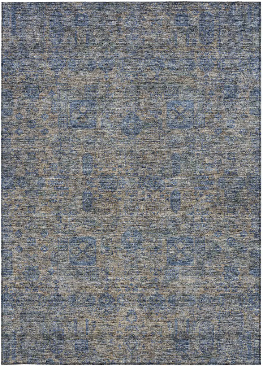 Khaki And Denim Blue Oriental Washable Indoor Outdoor Area Rug Photo 5