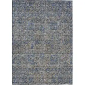 Photo of Khaki And Denim Blue Oriental Washable Indoor Outdoor Area Rug