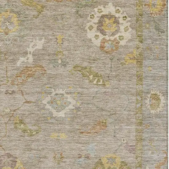 Khaki And Gold Floral Medallion Washable Indoor Outdoor Area Rug Photo 6