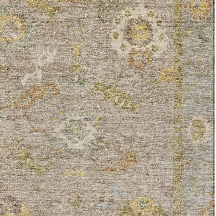 Khaki And Gold Floral Medallion Washable Indoor Outdoor Area Rug Photo 6