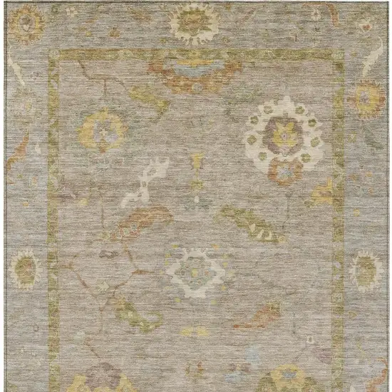 Khaki And Gold Floral Medallion Washable Indoor Outdoor Area Rug Photo 5