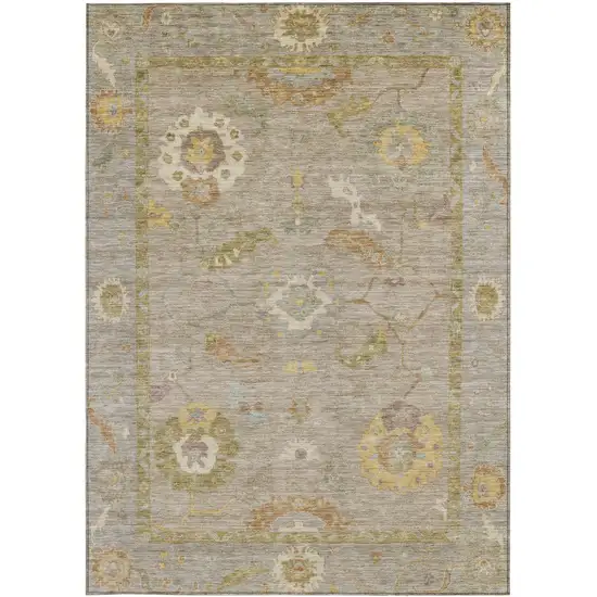 Khaki And Gold Floral Medallion Washable Indoor Outdoor Area Rug Photo 4