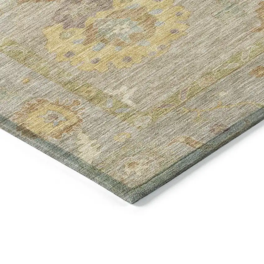 Khaki And Gold Floral Medallion Washable Indoor Outdoor Area Rug Photo 6