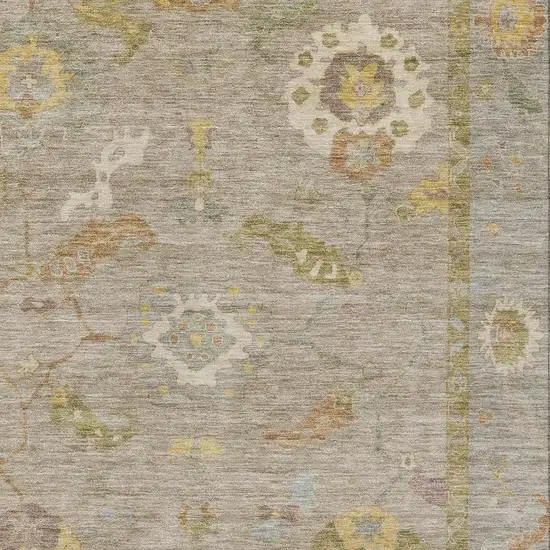 Khaki And Gold Floral Medallion Washable Indoor Outdoor Area Rug Photo 7