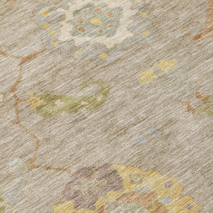 Khaki And Gold Floral Medallion Washable Indoor Outdoor Area Rug Photo 6