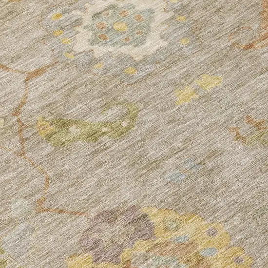 Khaki And Gold Floral Medallion Washable Indoor Outdoor Area Rug Photo 7