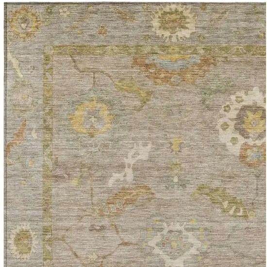 Khaki And Gold Floral Medallion Washable Indoor Outdoor Area Rug Photo 7