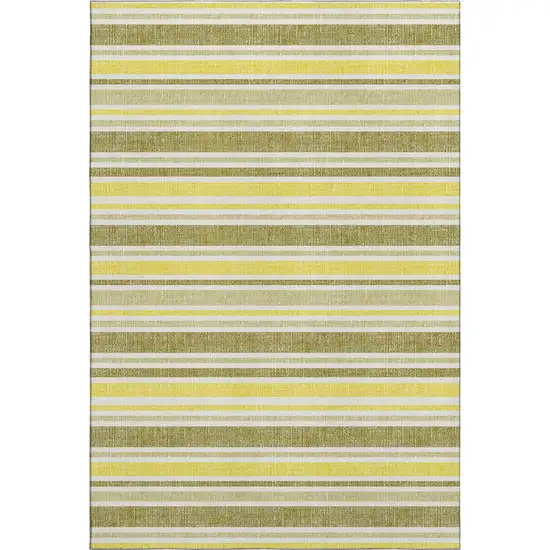 Khaki And Gold Striped Washable Area Rug With UV Protection Photo 1
